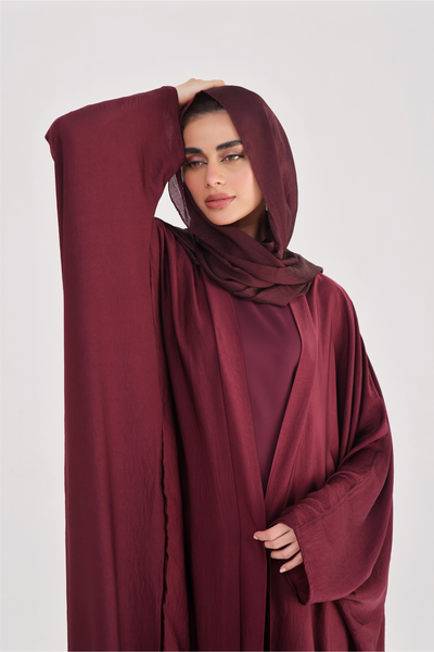 Luxe Layer Farasha Cut Abaya - Velvet Maroon