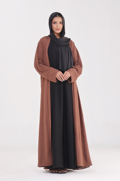 Classic Textured Kimono Abaya - Caramel