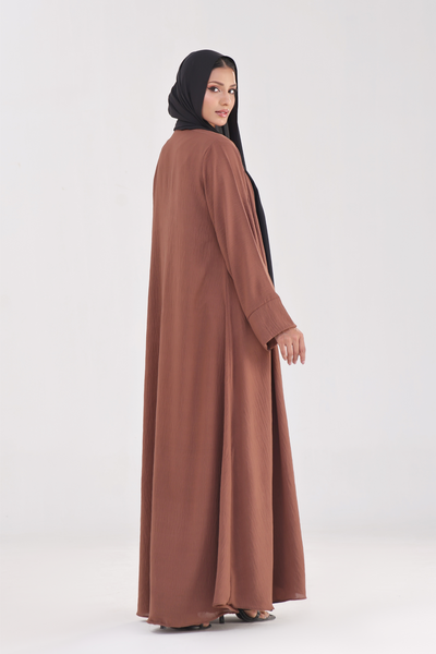 Classic Textured Kimono Abaya - Caramel