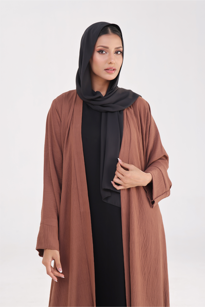 Classic Textured Kimono Abaya - Caramel