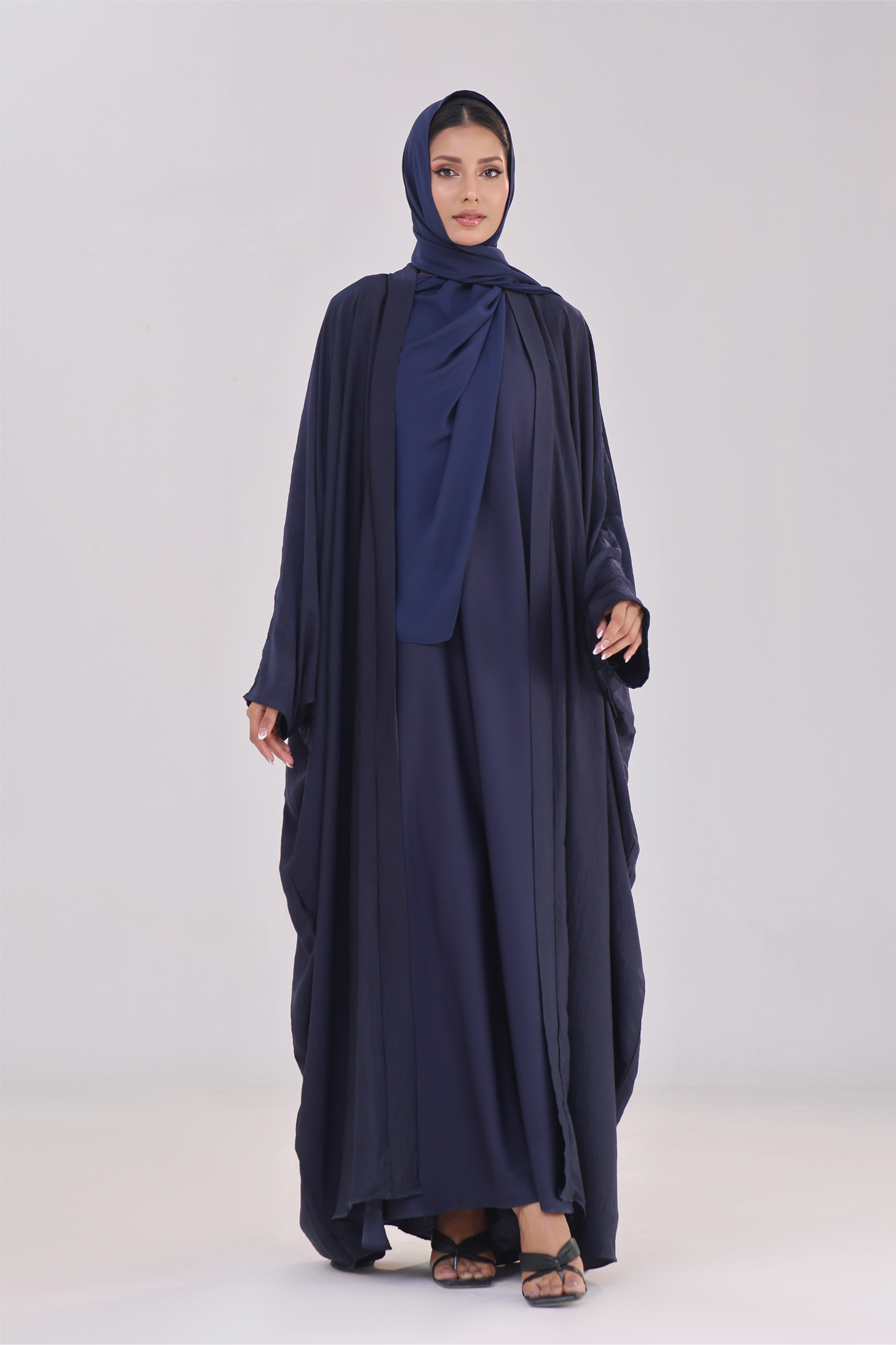 Luxe Layer Farasha Cut Abaya - Navy Blue