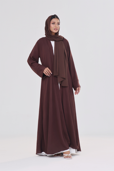 Classic Textured Kimono Abaya - Deep Brown