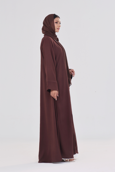 Classic Textured Kimono Abaya - Deep Brown