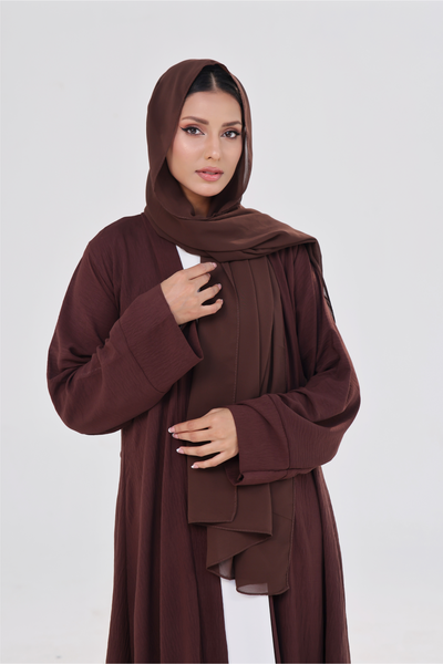 Classic Textured Kimono Abaya - Deep Brown