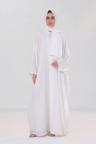 Luxe Layer Farasha Cut Abaya - Pearl White