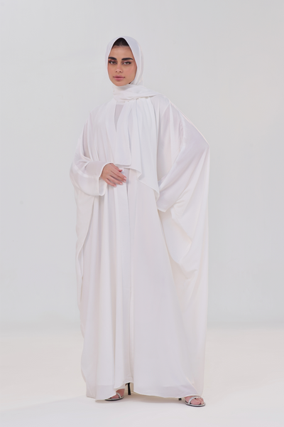 Luxe Layer Farasha Cut Abaya - Pearl White