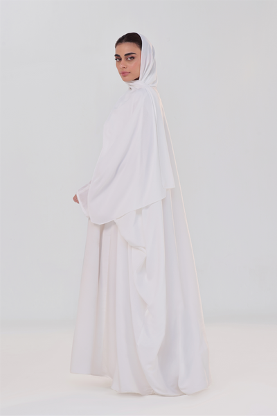 Luxe Layer Farasha Cut Abaya - Pearl White