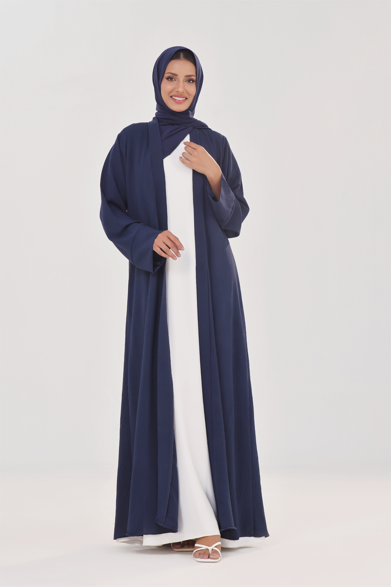 Classic Textured Kimono Abaya - Navy Blue