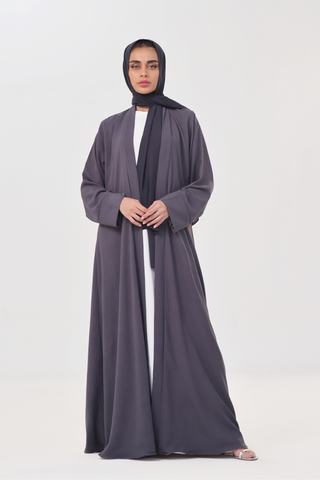 Classic Textured Kimono Abaya - Charcoal Grey