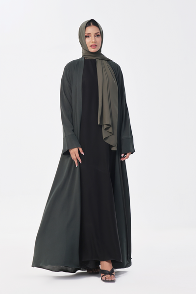 Classic Textured Kimono Abaya - Smoke Green