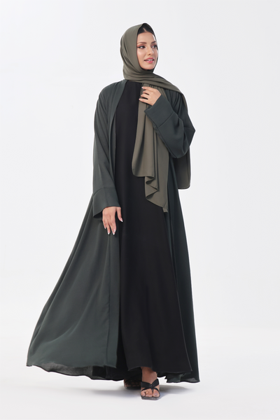 Classic Textured Kimono Abaya - Smoke Green