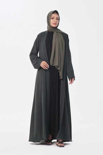 Classic Textured Kimono Abaya - Smoke Green