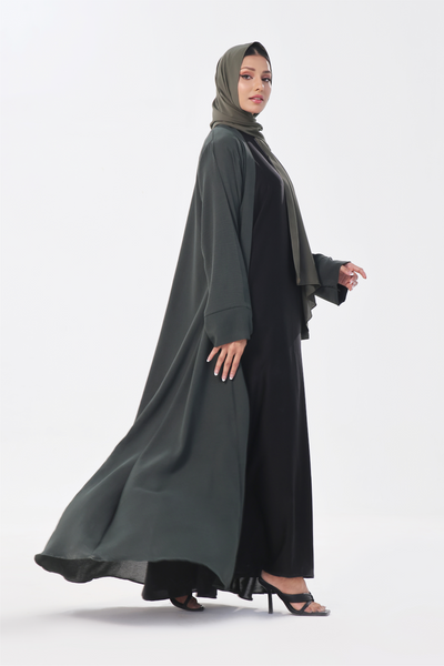 Classic Textured Kimono Abaya - Smoke Green