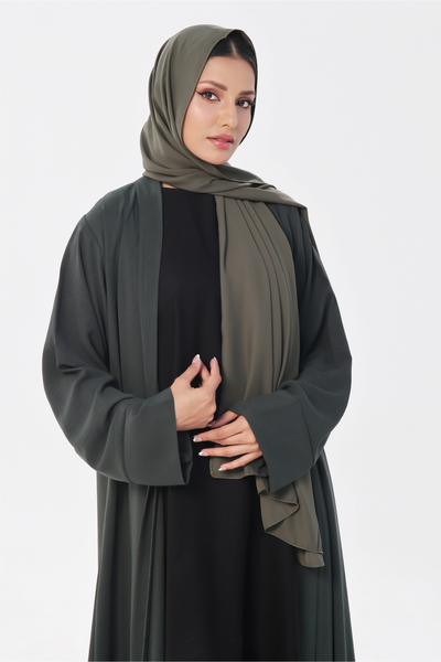 Classic Textured Kimono Abaya - Smoke Green