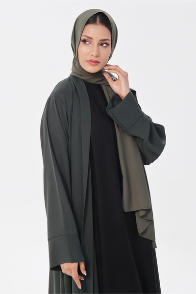 Classic Textured Kimono Abaya - Smoke Green