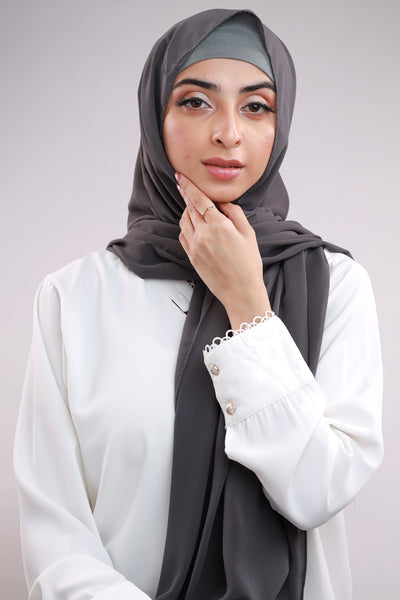 Matching Hijab & Cap Set - Smoke Grey