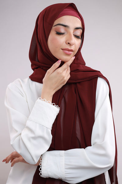 Matching Hijab & Cap Set - Burgundy