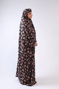 Namaz Gown - Black Botanical