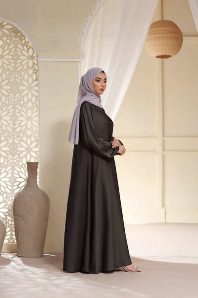 Button Detail Maxi Abaya In Black