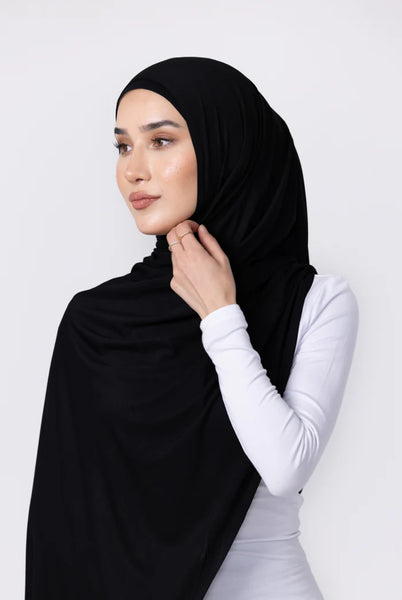 Modal Jersey Hijab & Cap Set - Black