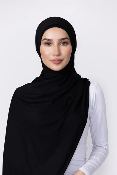 Modal Jersey Hijab & Cap Set - Black