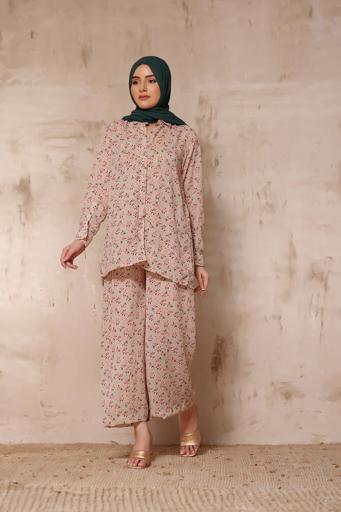 Printed Co-ord Set In Sand Beige – Hijab Heaven Co