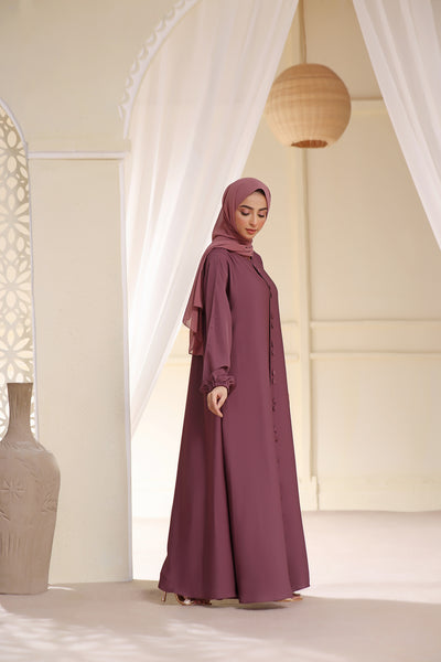 Button Detail Maxi Abaya In Rum Raisin