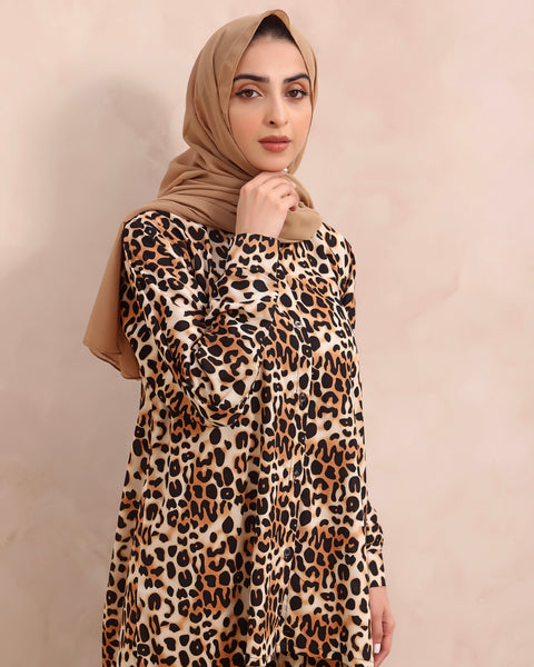 Summer Linen Co-ord Set In Leopard Print