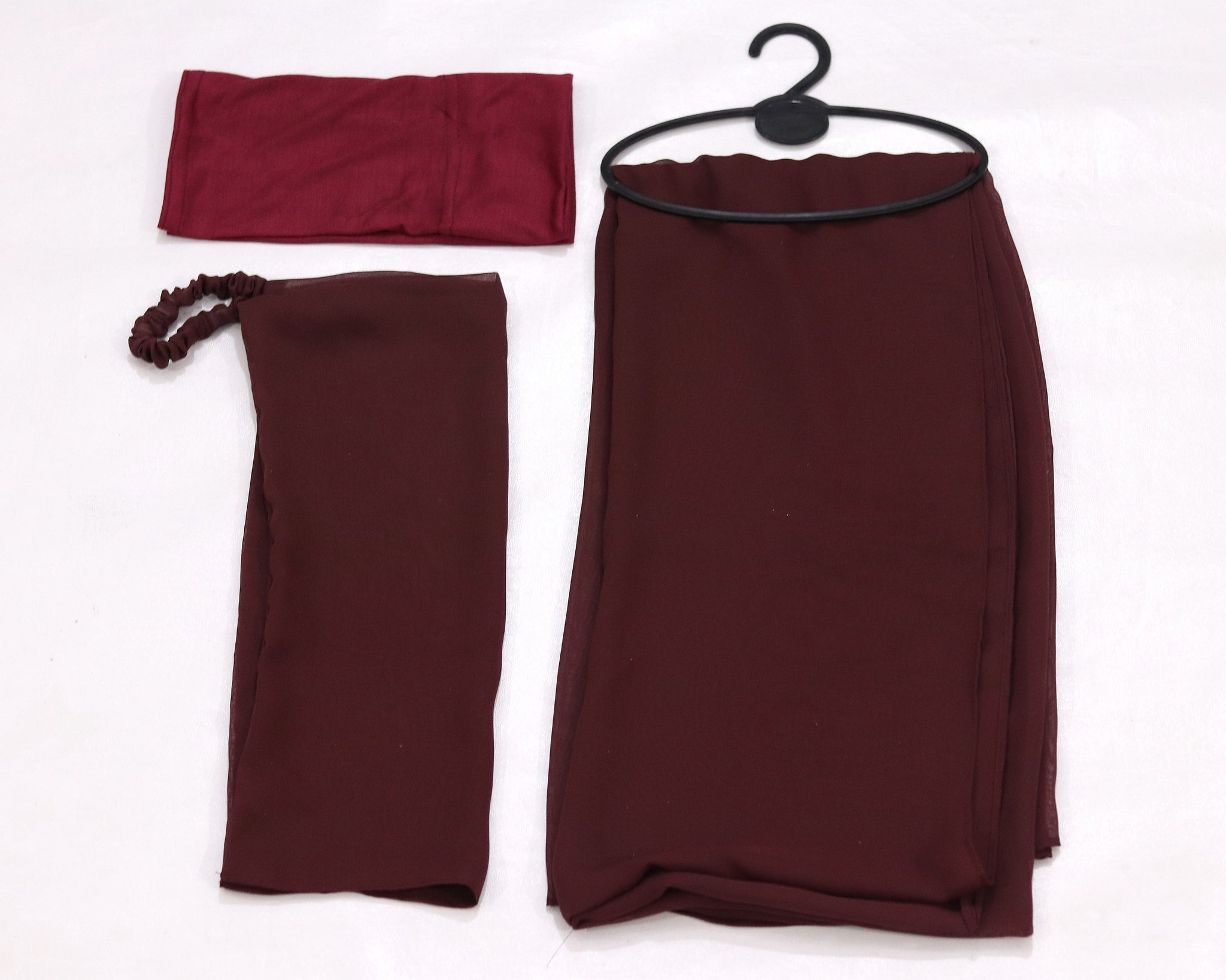 3 Pcs Hijab & Niqab Set - Deep Maroon